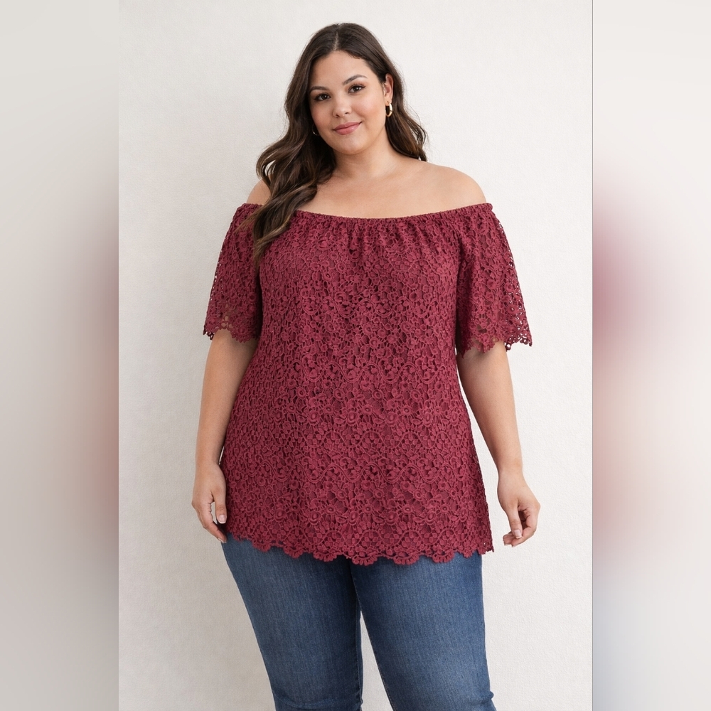 Knox Rose Wine Lace Off-Shoulder Top XXL 100% Cotton